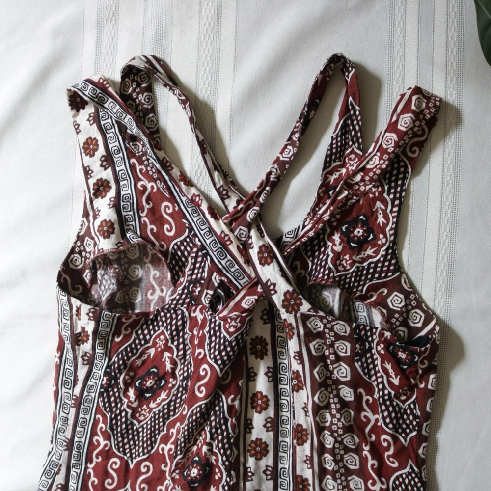 Boho Patterned Cross Back Strappy Button Down Max… - image 7